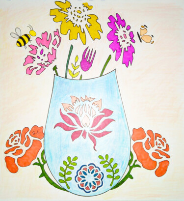 Tekening getiteld "To Bee or To Butter…" door Sara Lamothe (Savant Artist), Origineel Kunstwerk, Marker