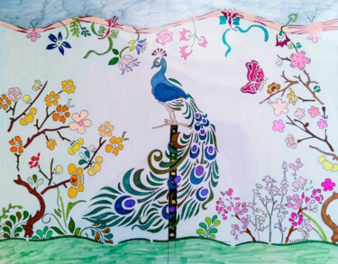 Dessin intitulée "Peacock Pose" par Sara Lamothe (Savant Artist), Œuvre d'art originale, Marqueur