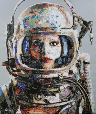 Collagen mit dem Titel "Cosmonaute" von Virut Panchabuse, Original-Kunstwerk