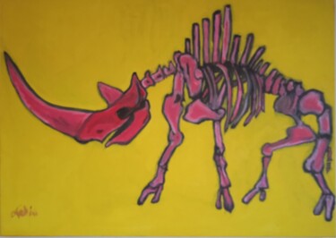 Ζωγραφική με τίτλο "Rhinoceros laineux" από Visant Lodini, Αυθεντικά έργα τέχνης, Λάδι Τοποθετήθηκε στο Ξύλινο φορείο σκελετό