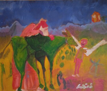 Malerei mit dem Titel "L'annonce de l'ange…" von Visant Lodini, Original-Kunstwerk, Acryl