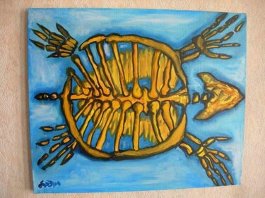 Peinture intitulée "tortue préhistorique" par Visant Lodini, Œuvre d'art originale, Huile