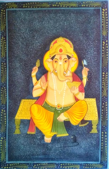 Painting titled "Lord Ganesha" by Vishal Gurjar, Original Artwork, Oil