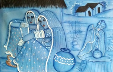 Painting titled "Rajasthani Woman" by Vishal Gurjar, Original Artwork, Oil