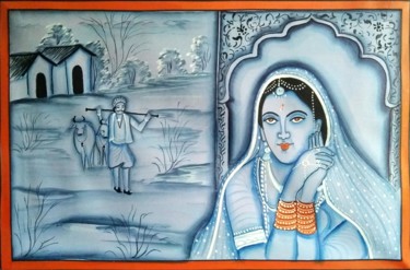 Painting titled "Village Woman" by Vishal Gurjar, Original Artwork, Oil