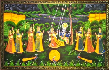 Painting titled "Radha Krishna" by Vishal Gurjar, Original Artwork, Oil