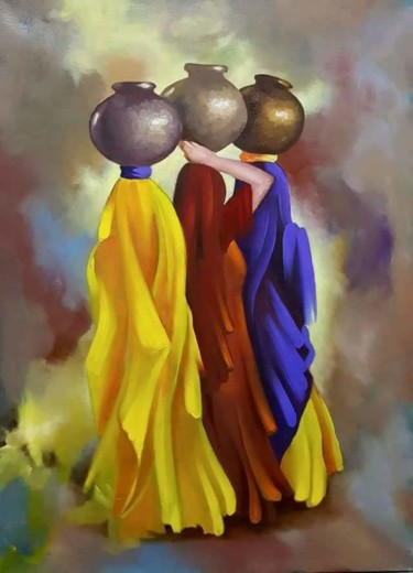 Malerei mit dem Titel "Three Woman" von Vishal Gurjar, Original-Kunstwerk, Acryl