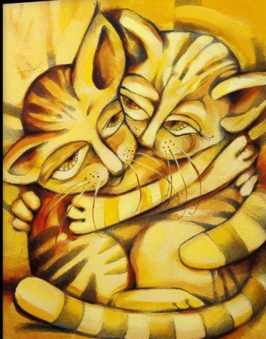Painting titled "Cat Love" by Vishal Gurjar, Original Artwork, Acrylic