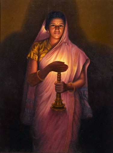 Painting titled "Lady with Candle" by Vishal Gurjar, Original Artwork, Acrylic