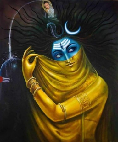 Malerei mit dem Titel "Lord Ardhnarishwara" von Vishal Gurjar, Original-Kunstwerk, Acryl