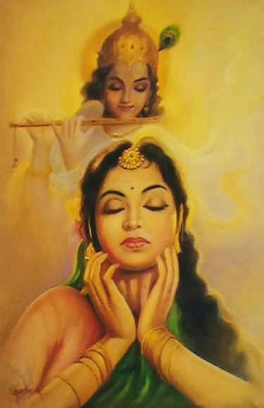 Peinture intitulée "Radha Krishna" par Vishal Gurjar, Œuvre d'art originale, Acrylique