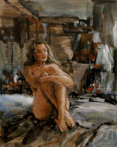 Peinture intitulée "Girl sitting3" par Vishalandra Dakur, Œuvre d'art originale, Acrylique