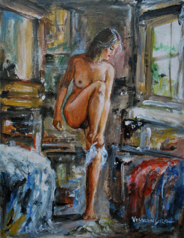 Painting titled "Girl dressing" by Vishalandra Dakur, Original Artwork, Oil