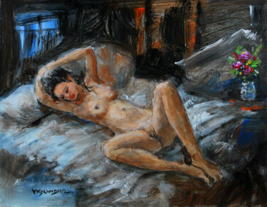 Картина под названием "Girl sleeping2" - Vishalandra Dakur, Подлинное произведение искусства, Акрил