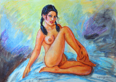 Schilderij getiteld "girl sitting7" door Vishalandra Dakur, Origineel Kunstwerk, Acryl