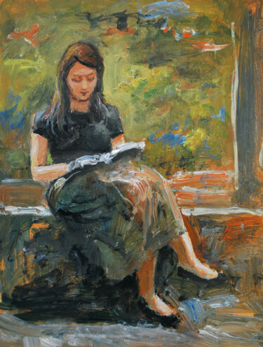 Картина под названием "Reading2" - Vishalandra Dakur, Подлинное произведение искусства, Масло