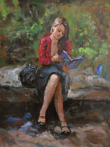 Painting titled "Reading4" by Vishalandra Dakur, Original Artwork, Oil