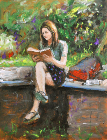 Картина под названием "Reading5" - Vishalandra Dakur, Подлинное произведение искусства, Масло