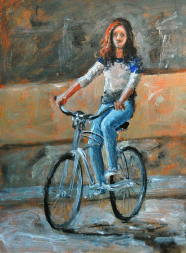 Painting titled "Cycling" by Vishalandra Dakur, Original Artwork, Oil