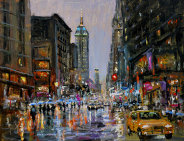 Malerei mit dem Titel "New York City in ra…" von Vishalandra Dakur, Original-Kunstwerk, Acryl