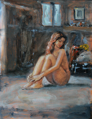 Painting titled "Girl sitting8" by Vishalandra Dakur, Original Artwork, Acrylic