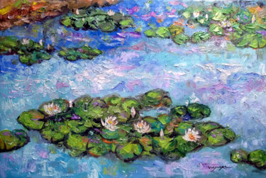 Painting titled "water lilies3" by Vishalandra Dakur, Original Artwork, Oil