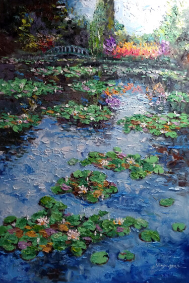 Painting titled "water lilies5" by Vishalandra Dakur, Original Artwork, Oil