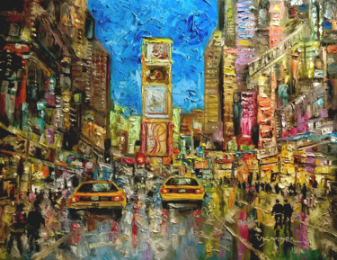Peinture intitulée "Times square in rain" par Vishalandra Dakur, Œuvre d'art originale, Huile