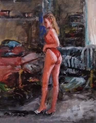 Painting titled "Girl standing" by Vishalandra Dakur, Original Artwork, Acrylic