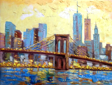Painting titled "Brooklyn bridge" by Vishalandra Dakur, Original Artwork, Oil