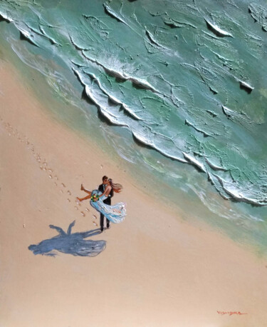 Schilderij getiteld "Beach Bride" door Vishalandra Dakur, Origineel Kunstwerk, Acryl