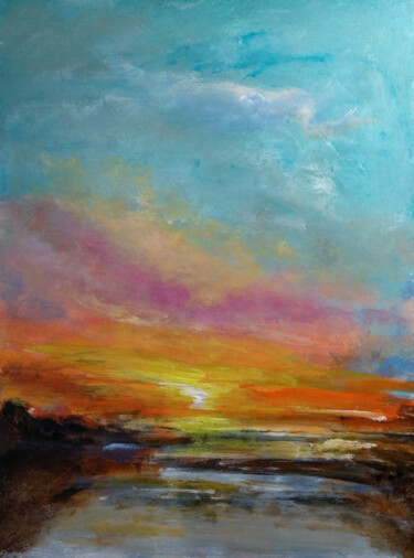 Painting titled "Sunset" by Vishalandra Dakur, Original Artwork, Acrylic