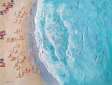 Pintura intitulada "Summer beach people…" por Vishalandra Dakur, Obras de arte originais, Óleo