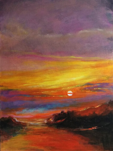 Schilderij getiteld "Sunset5" door Vishalandra Dakur, Origineel Kunstwerk, Acryl