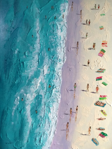 Pintura intitulada "Beach people4" por Vishalandra Dakur, Obras de arte originais, Óleo