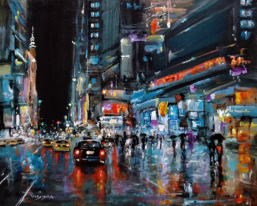 Painting titled "New York City in ra…" by Vishalandra Dakur, Original Artwork, Acrylic