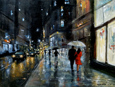 Painting titled "Rainy Sidewalk" by Vishalandra Dakur, Original Artwork, Acrylic
