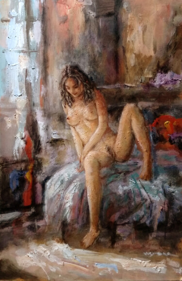 Painting titled "Girl sitting4" by Vishalandra Dakur, Original Artwork, Oil