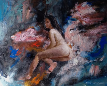 Painting titled "Emily sitting" by Vishalandra Dakur, Original Artwork, Oil