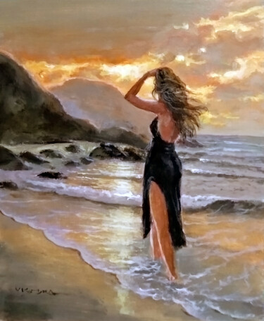 Painting titled "beach air" by Vishalandra Dakur, Original Artwork, Oil