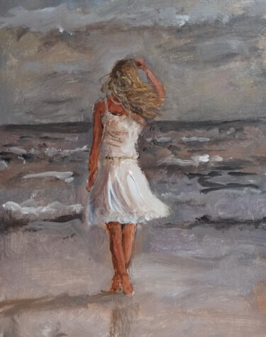 Painting titled "Beach girl" by Vishalandra Dakur, Original Artwork, Acrylic