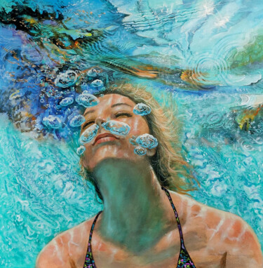 Картина под названием "swimming1" - Vishalandra Dakur, Подлинное произведение искусства, Акрил