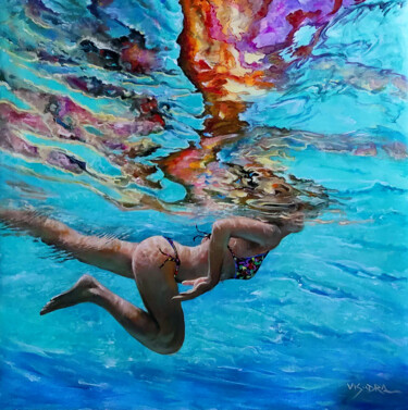 Pittura intitolato "Girl swimming2" da Vishalandra Dakur, Opera d'arte originale, Acrilico
