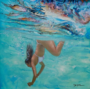Pintura intitulada "Girl Swimming3" por Vishalandra Dakur, Obras de arte originais, Acrílico