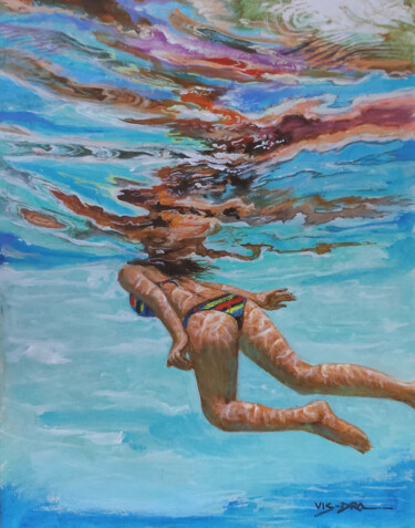 Painting titled "Girl swimming10" by Vishalandra Dakur, Original Artwork, Acrylic