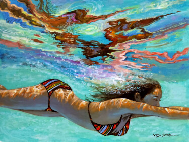 Painting titled "Girl swimming13" by Vishalandra Dakur, Original Artwork, Acrylic
