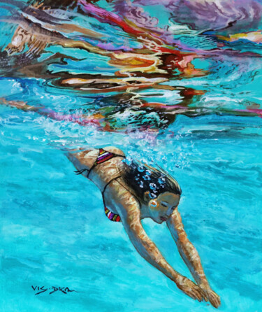 Pittura intitolato "Girl swimming11" da Vishalandra Dakur, Opera d'arte originale, Acrilico
