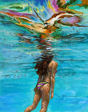Painting titled "Girl swimming16" by Vishalandra Dakur, Original Artwork, Acrylic