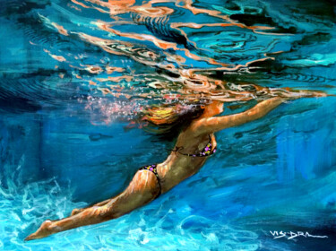Картина под названием "Girl swimming19" - Vishalandra Dakur, Подлинное произведение искусства, Акрил