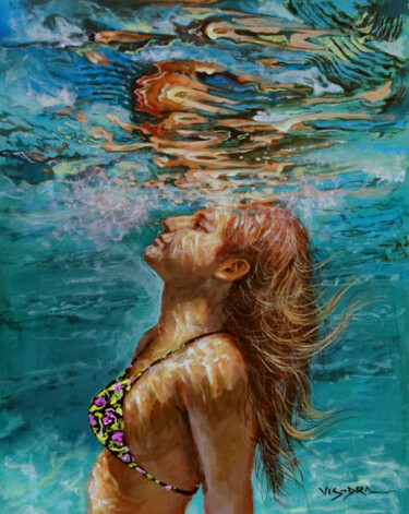 Painting titled "Girl swimming20" by Vishalandra Dakur, Original Artwork, Acrylic